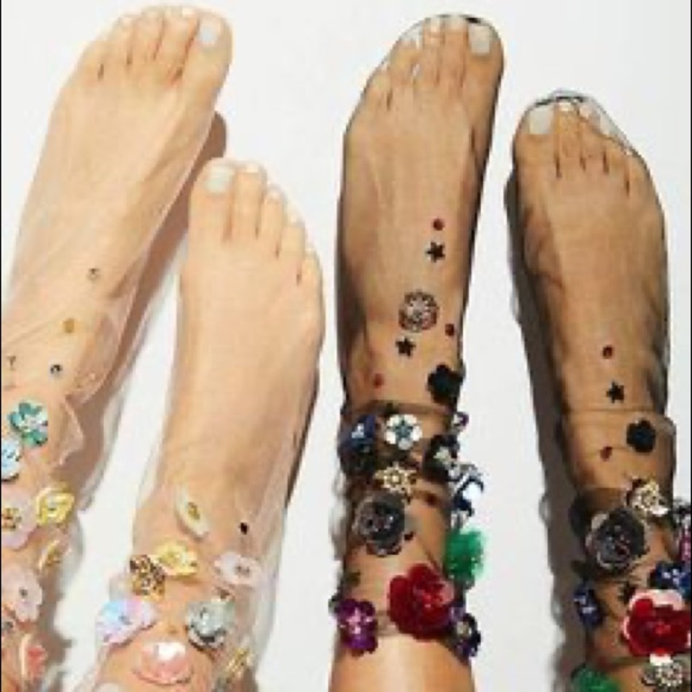 Free People Pink Secret Garden Sheer Tulle Socks